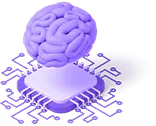 Icon showing a brain on a microchip