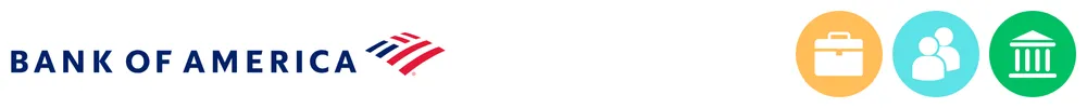The logo of Bank of America with icons showing its role in consumer-to-consumer payments, business payments, banking