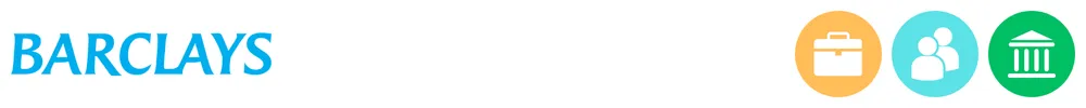 The logo of Barclays with icons showing its role in consumer-to-consumer payments, business payments, banking