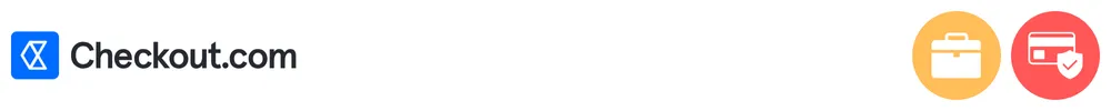 The logo of Checkout.com with icons showing its role in payments acceptance and processing, business payments