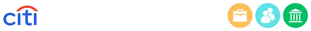 The logo of Citi with icons showing its role in consumer-to-consumer payments, business payments, banking