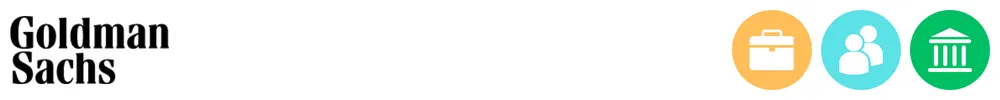 The logo of Goldman Sachs with icons showing its role in consumer-to-consumer payments, business payments, banking