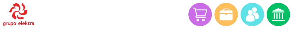 The logo of Grupo Elektra with icons showing its role in ecommerce and marketplaces, consumer-to-consumer payments, business payments, banking