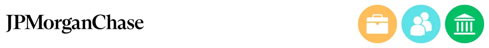 The logo of JPMorgan Chase with icons showing its role in consumer-to-consumer payments, business payments, banking