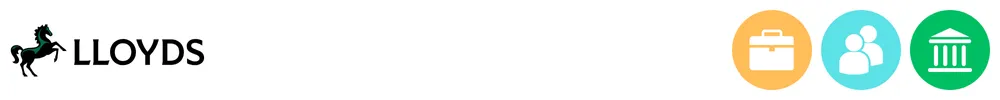 The logo of Lloyds Bank with icons showing its role in consumer-to-consumer payments, business payments, banking