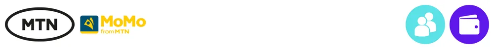 The logo of MTN with icons showing its role in consumer-to-consumer payments, consumer digital wallets