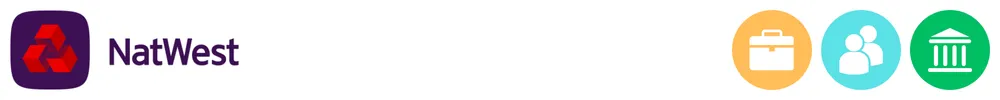 The logo of Natwest with icons showing its role in consumer-to-consumer payments, business payments, banking