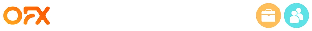The logo of OFX with icons showing its role in consumer-to-consumer payments, business payments