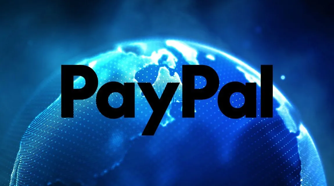 A blue visualisation of the world with PayPal's logo overlaid