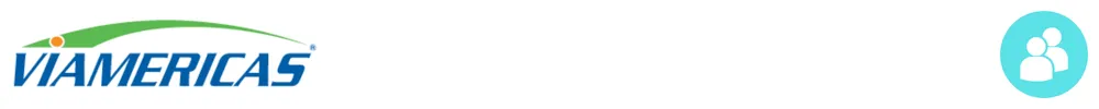 The logo of Viamericas with icons showing its role in consumer-to-consumer payments