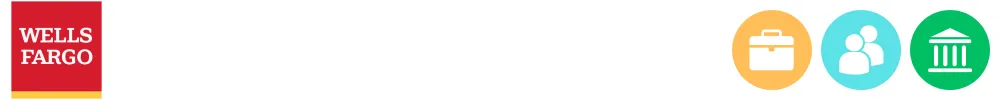 The logo of Wells Fargo with icons showing its role in consumer-to-consumer payments, business payments, banking