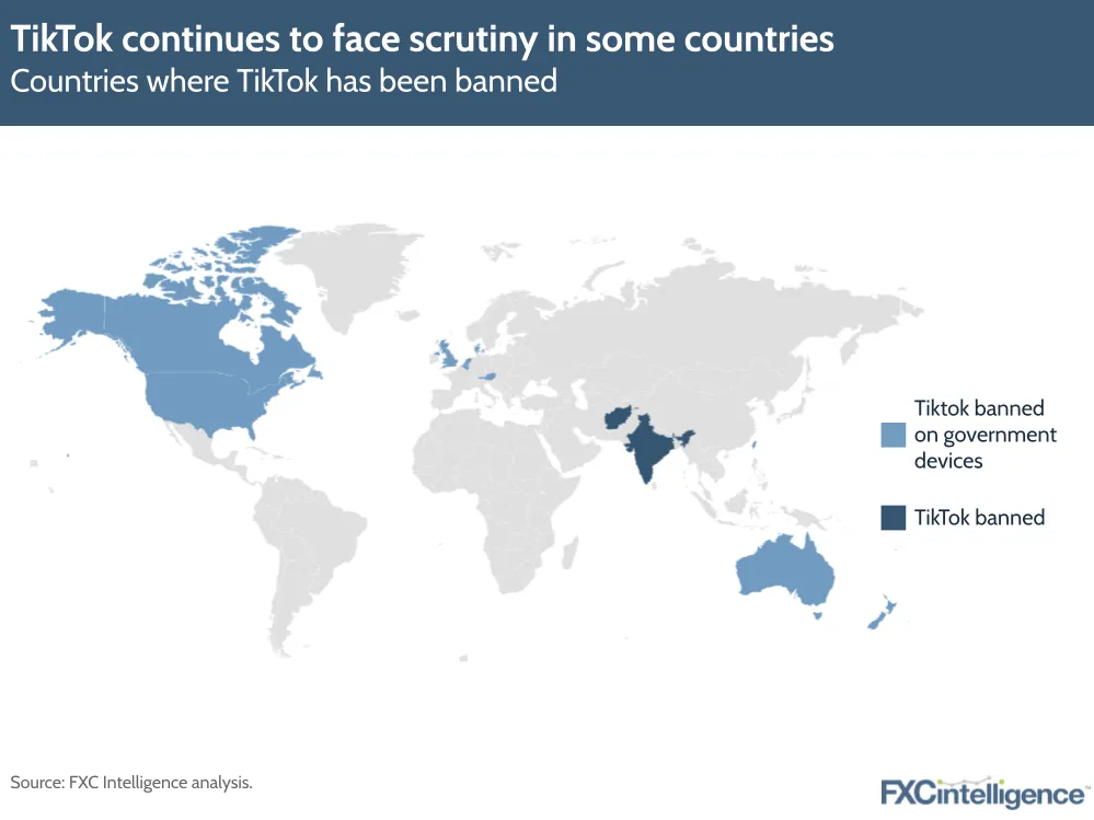 TikTok continues to face scrutiny in some countries
Countries where TikTok has been banned