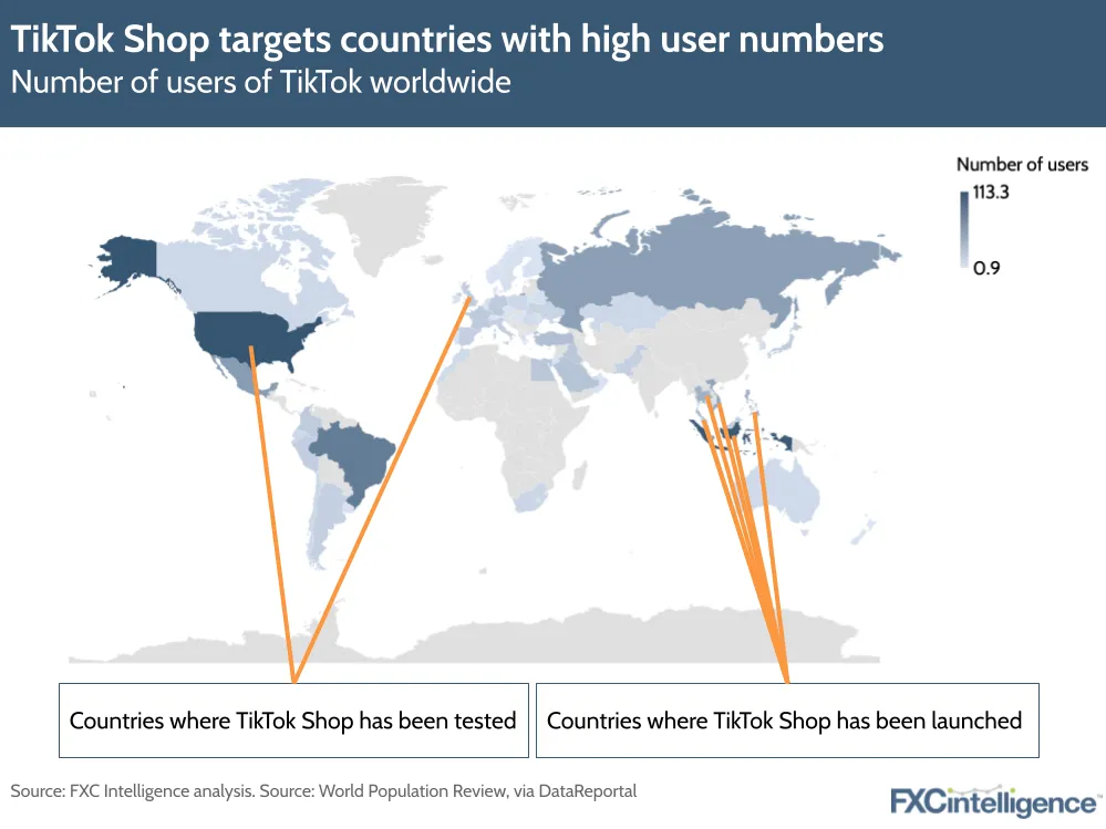 TikTok Shop targets countries with high user numbers
Number of users of TikTok worldwide