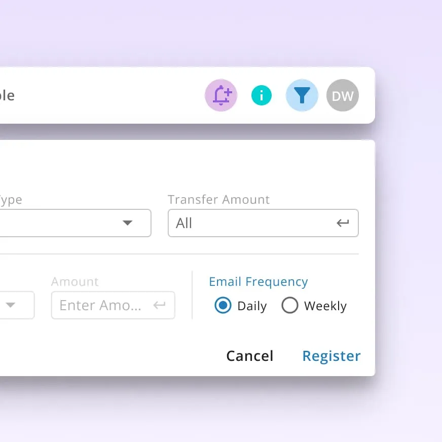 An image showing the process for which users can select alert email frequency, helping them to stay informed about pricing movements in the market.