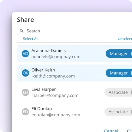 An image highlighting the ability to quickly share data with contacts via the sales enablement product.