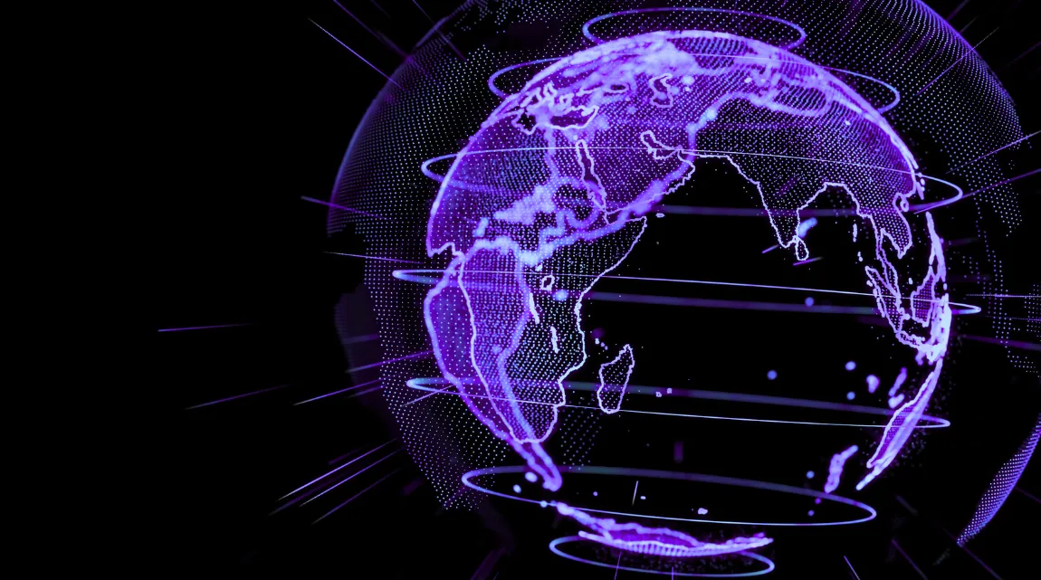 A visualisation of a purple digital globe