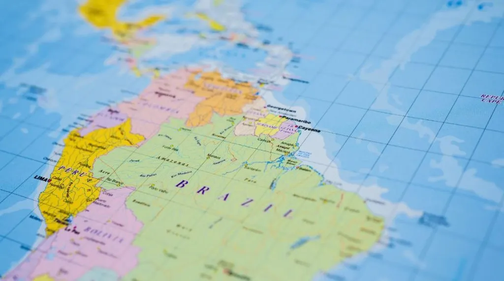 A photo of a map showing a portion of Latin America