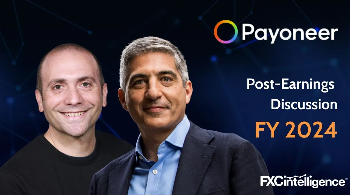 A cover image showing Daniel Webber, CEO of FXC Intelligence and John Caplan, CEO of Payoneer