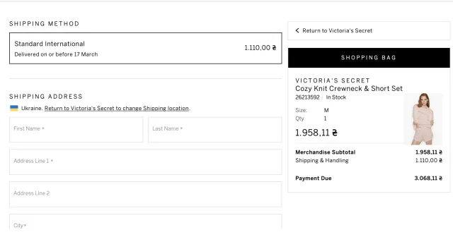 Victoria's Secret Shipping method and address