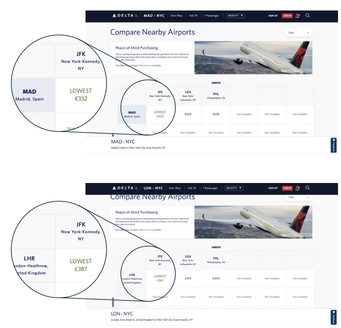 Delta Airlines currency display