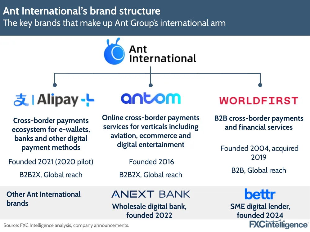 Ant International's brand structure
The key brands that make up Ant Group's international arm