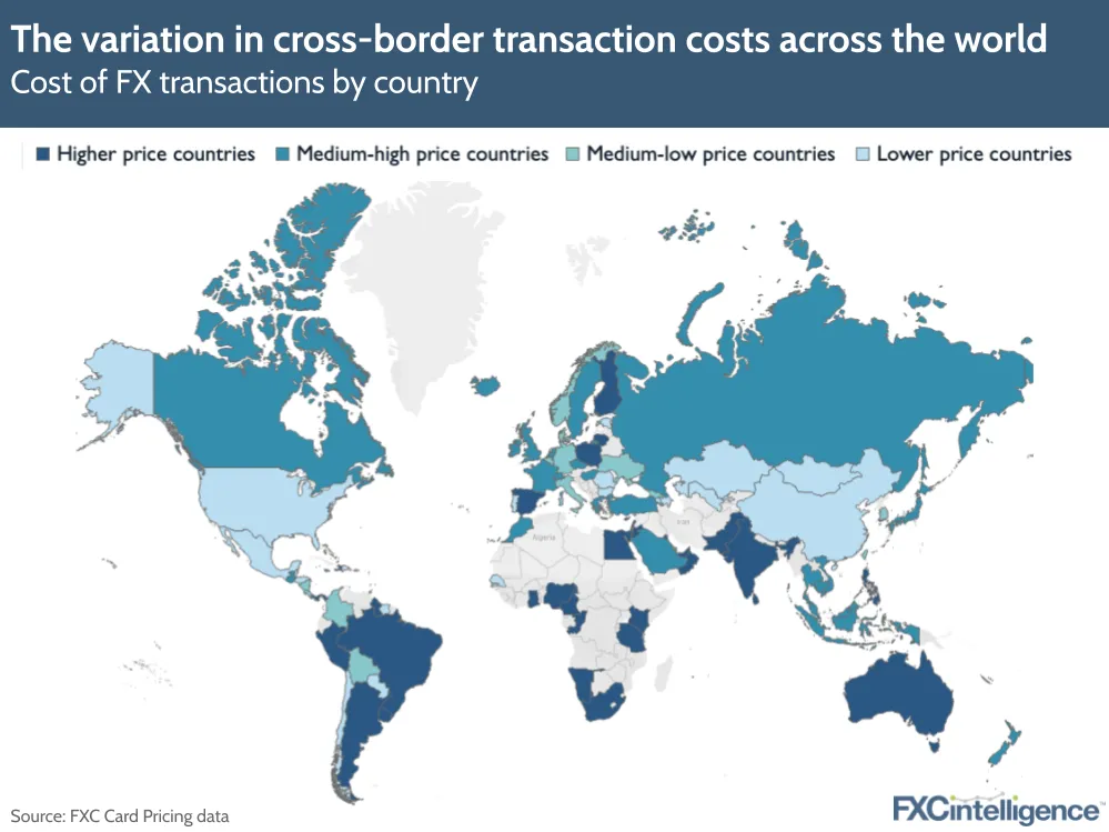 Variation in cross-border card transaction costs across the world