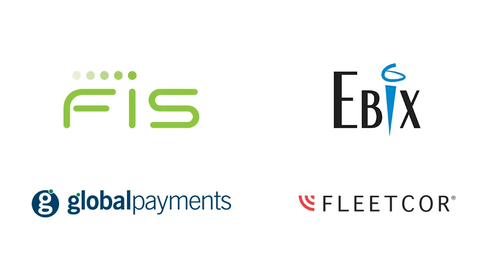 The logos of FIS, Global Payments, EBIX and Fleetcor